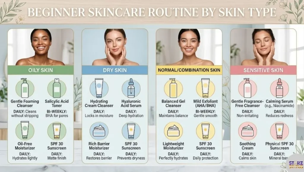 Beginner Skincare Routine by Skin Type